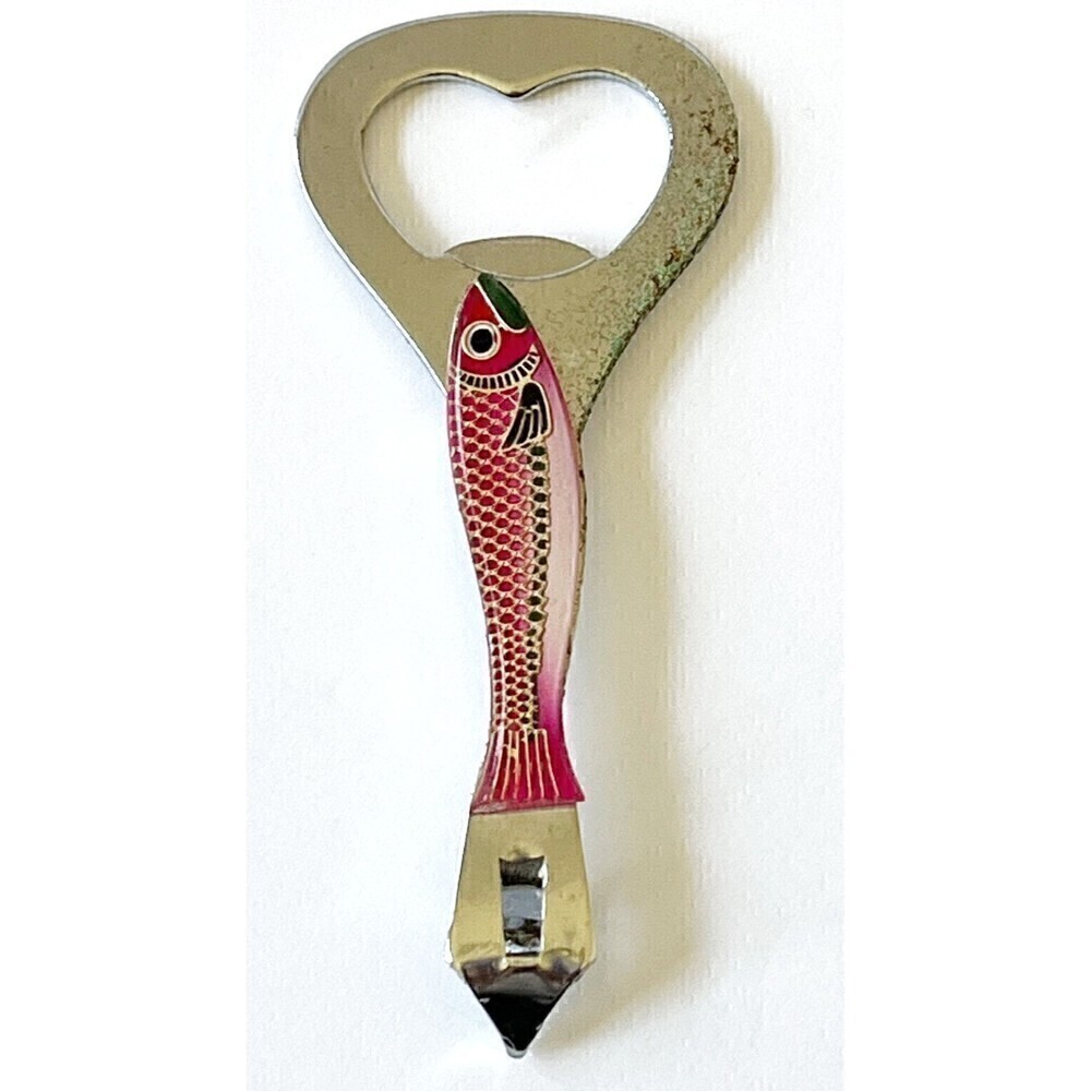 Vintage Bottle Opener Rainbow Trout Fish Red Metal Barware Japan Handheld